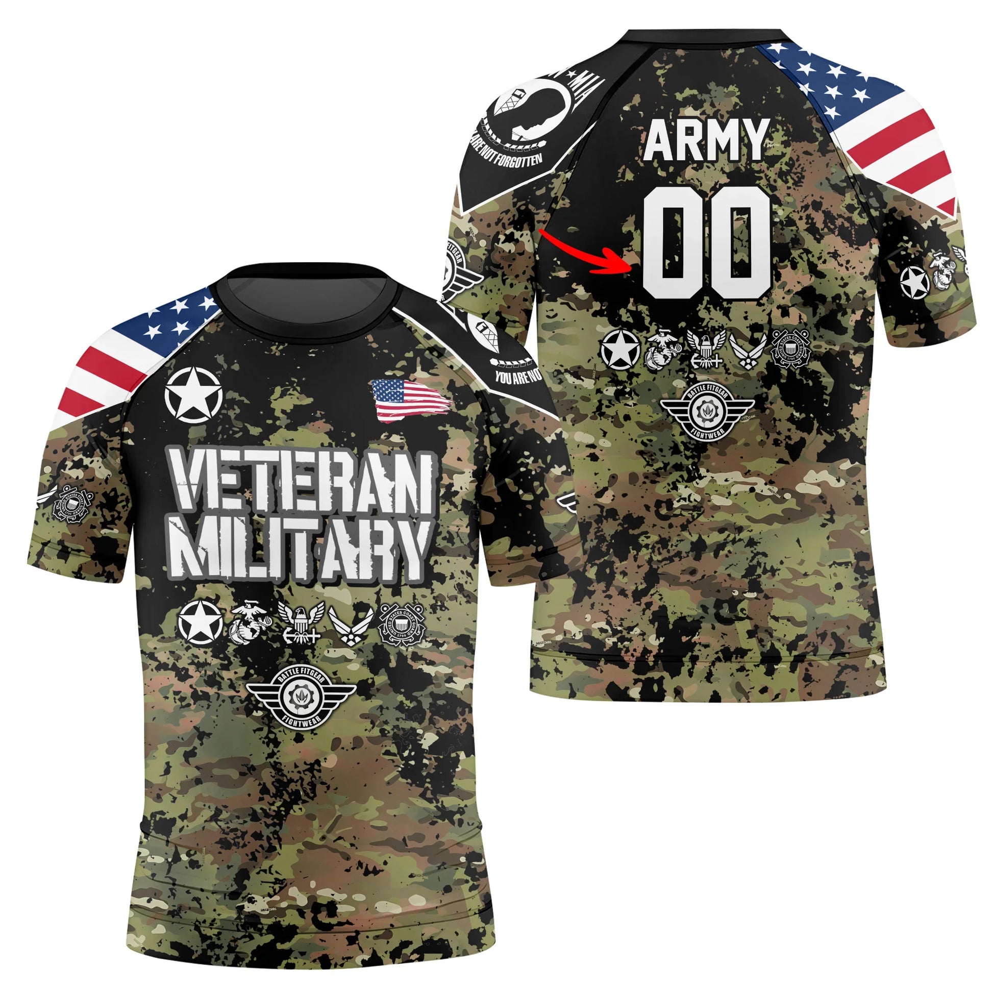 Personalized Veteran Army Camouflage Kids Rash Guard