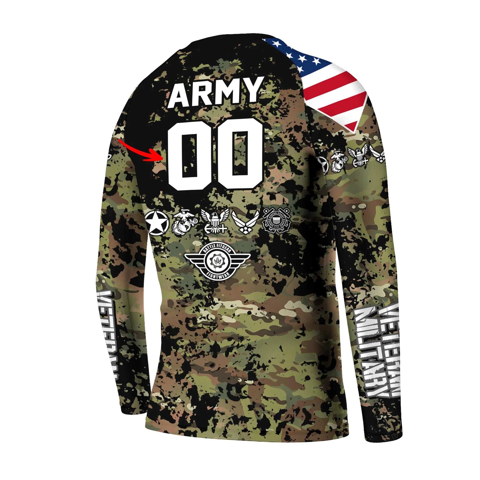 Personalized Veteran Army Camouflage Kids Rash Guard