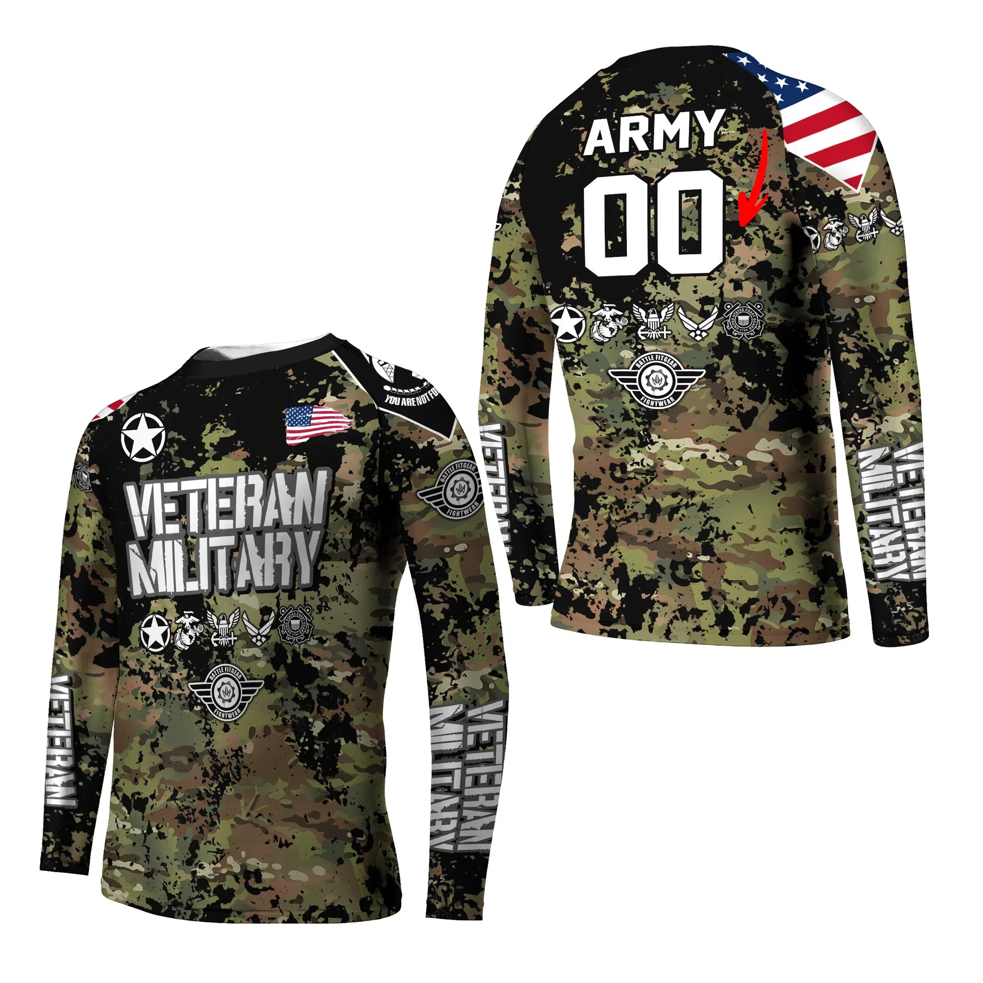 Personalized Veteran Army Camouflage Kids Rash Guard