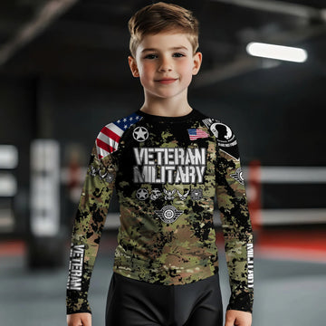 Personalized Veteran Army Camouflage Kids Rash Guard