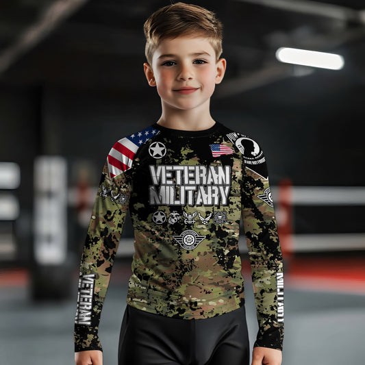 Personalized Veteran Army Camouflage Kids Rash Guard
