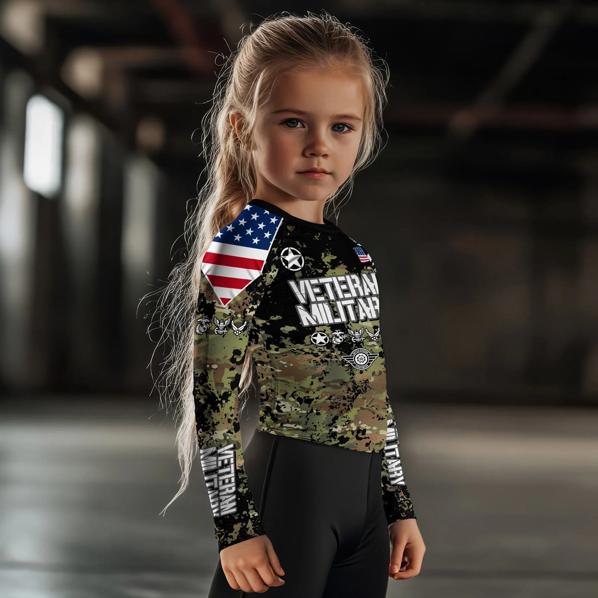 Personalized Veteran Army Camouflage Kids Rash Guard