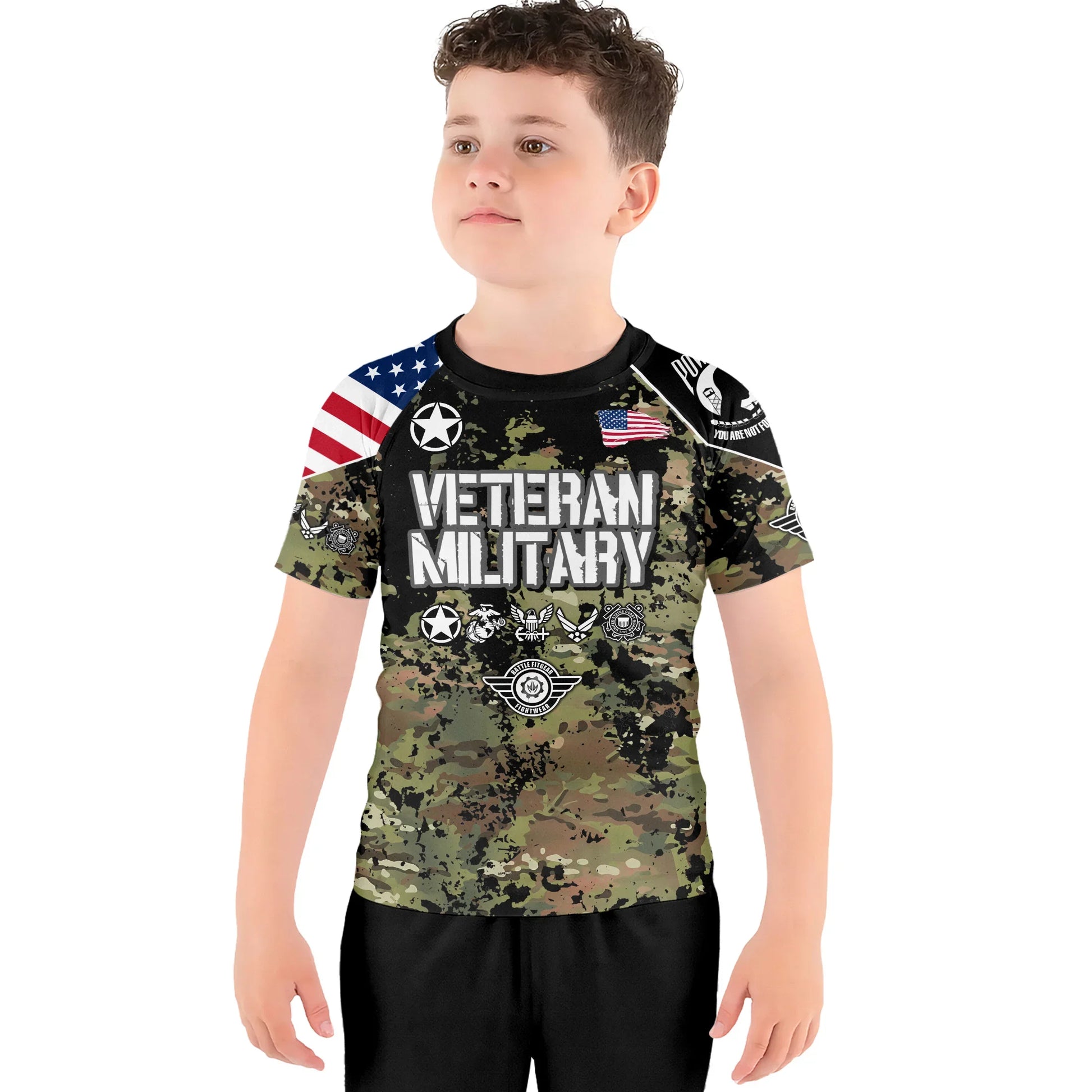 Personalized Veteran Army Camouflage Kids Rash Guard