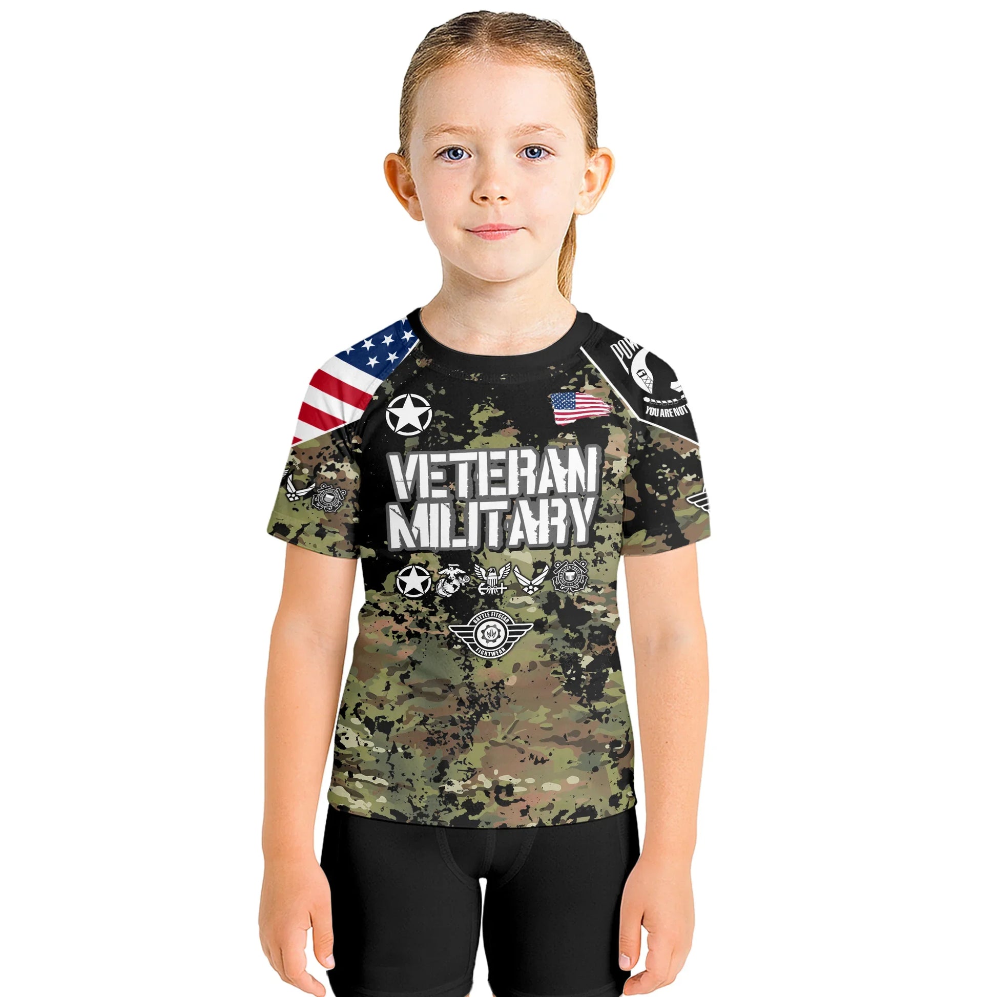 Personalized Veteran Army Camouflage Kids Rash Guard