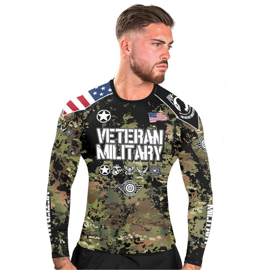 Personalized Veteran Army Camouflage Men's Long Sleeve Rash Guard - BattleFitGear