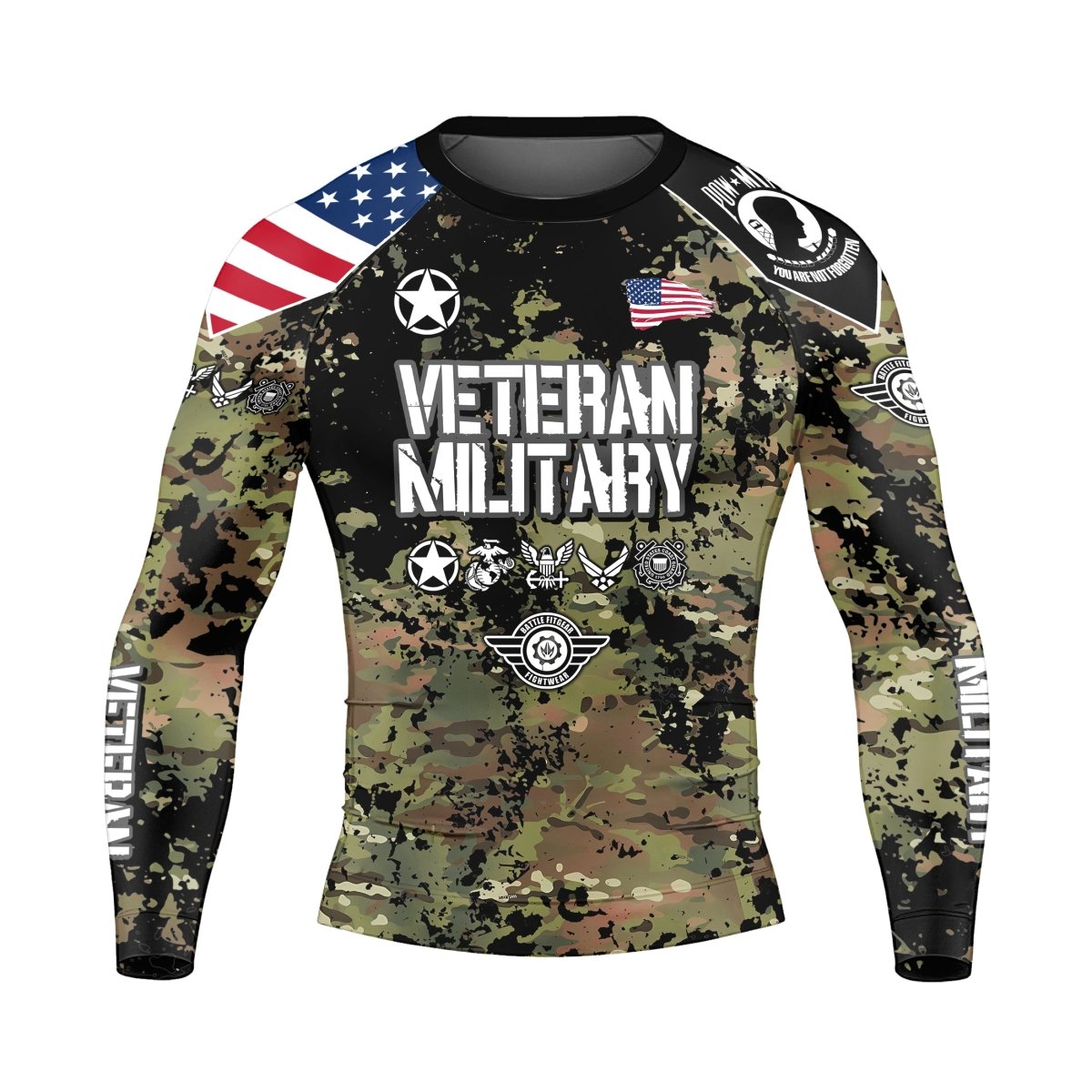 Personalized Veteran Army Camouflage Men's Long Sleeve Rash Guard - BattleFitGear