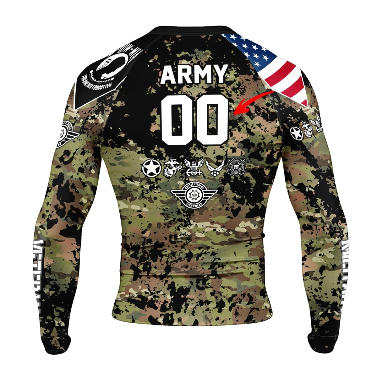 Personalized Veteran Army Camouflage Men's Long Sleeve Rash Guard - BattleFitGear