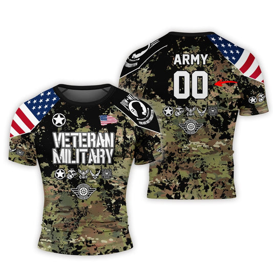 Personalized Veteran Army Camouflage Men's Short Sleeve Rash Guard - BattleFitGear