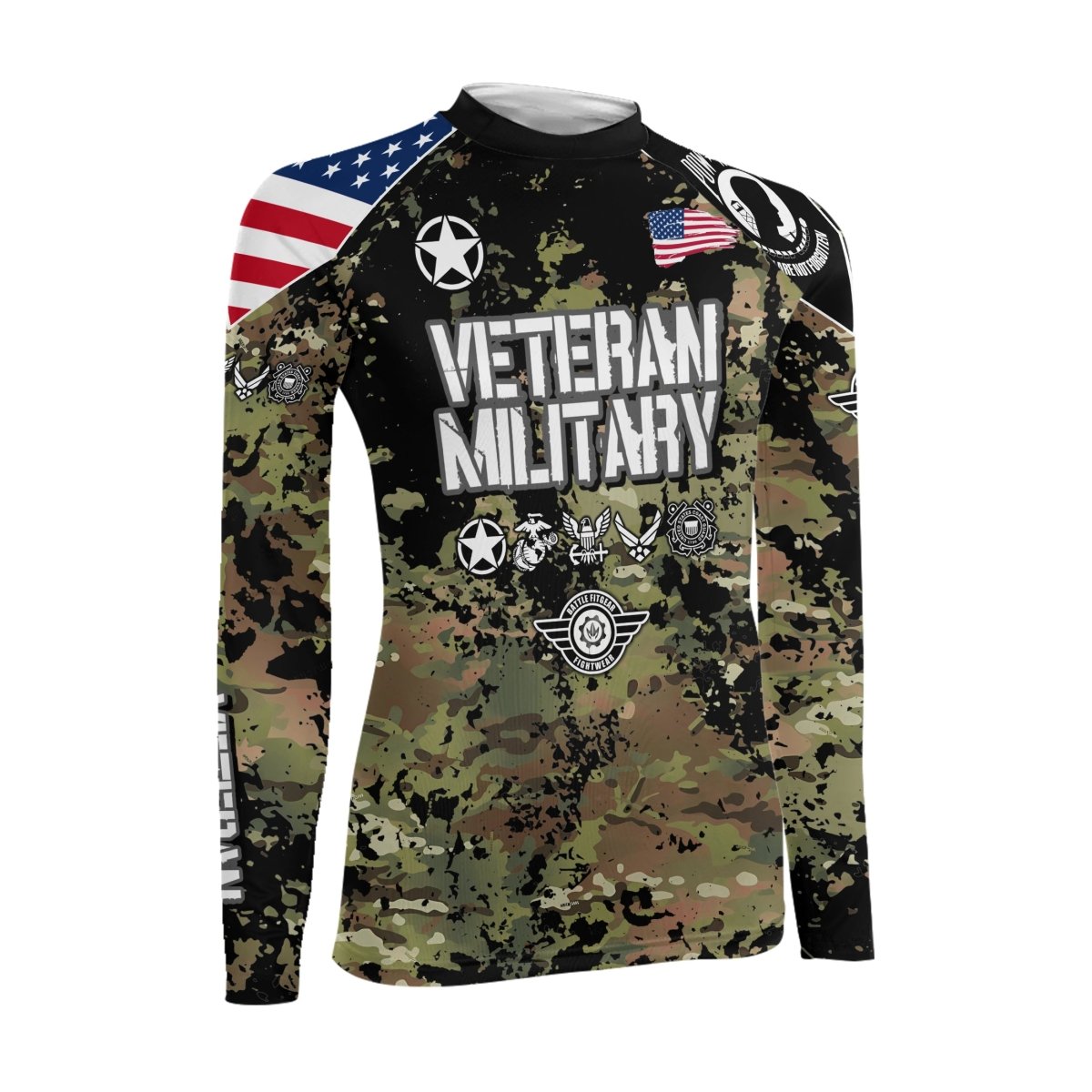 Personalized Veteran Army Camouflage Women's Long Sleeve Rash Guard - BattleFitGear