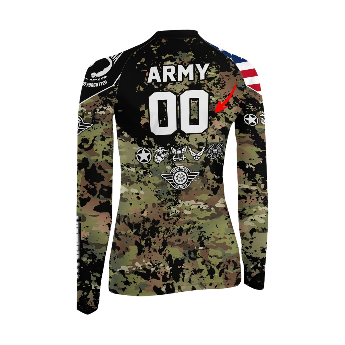 Personalized Veteran Army Camouflage Women's Long Sleeve Rash Guard - BattleFitGear