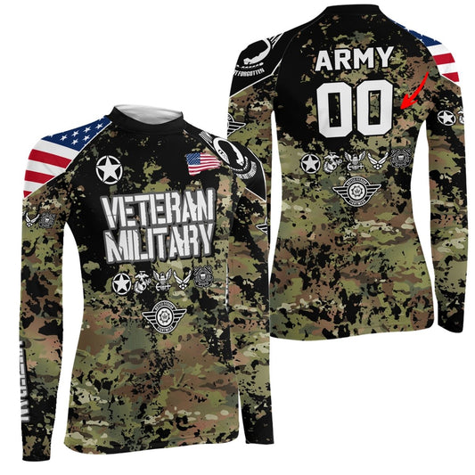 Personalized Veteran Army Camouflage Women's Long Sleeve Rash Guard - BattleFitGear