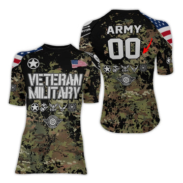 Personalized Veteran Army Camouflage Women's Short Sleeve Rash Guard - BattleFitGear