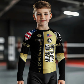 Personalized Veteran Army Football Kids Rash Guard