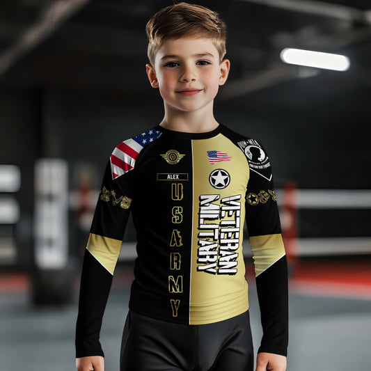 Personalized Veteran Army Football Kids Rash Guard