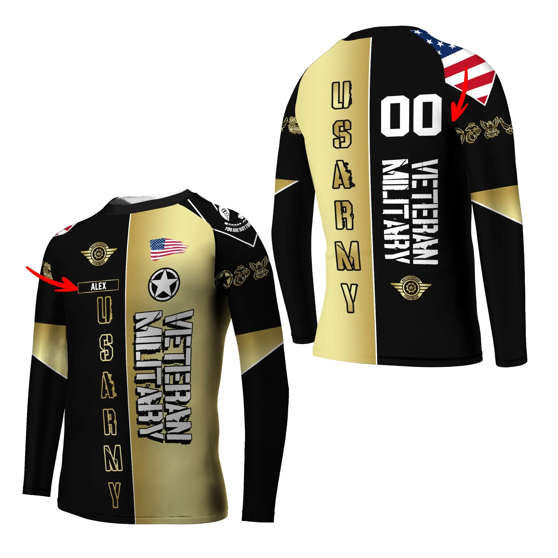 Personalized Veteran Army Football Kids Rash Guard