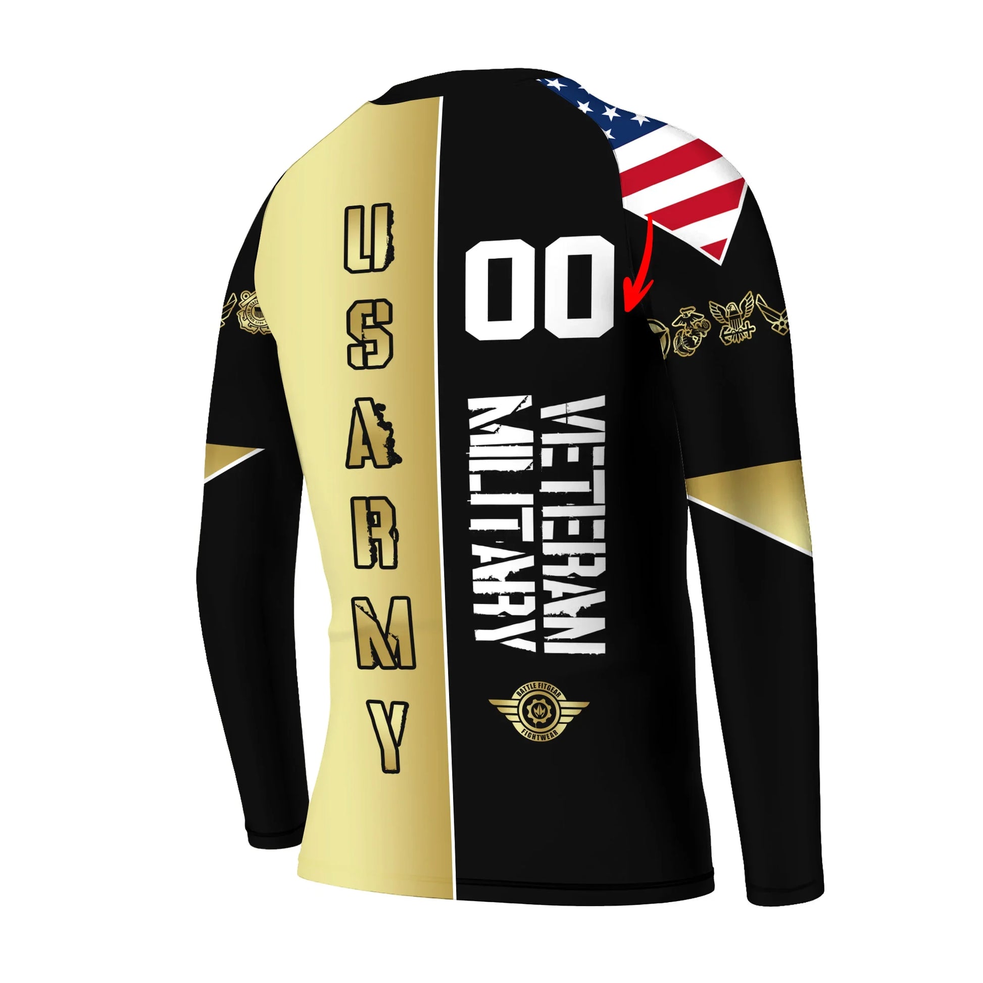 Personalized Veteran Army Football Kids Rash Guard