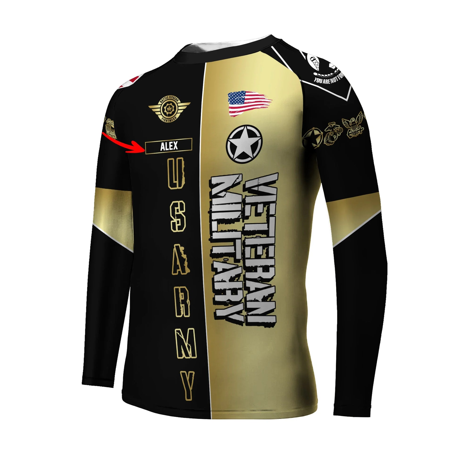 Personalized Veteran Army Football Kids Rash Guard
