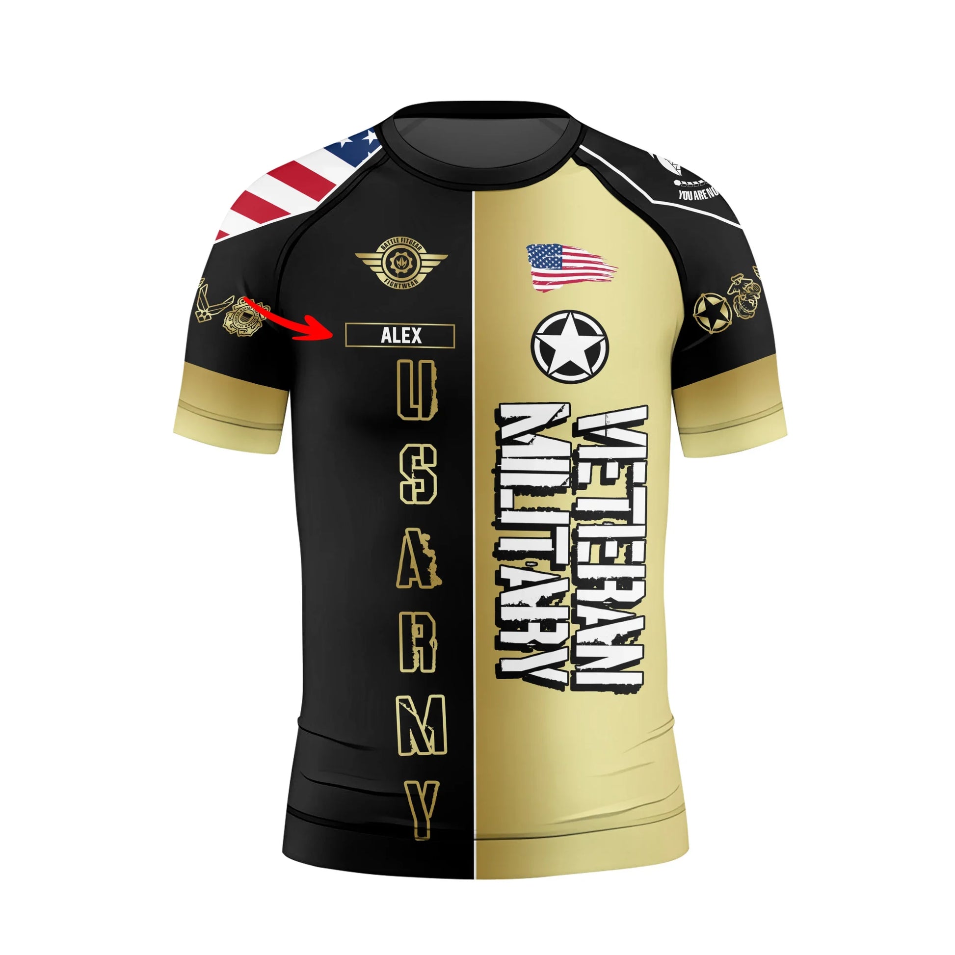 Personalized Veteran Army Football Kids Rash Guard