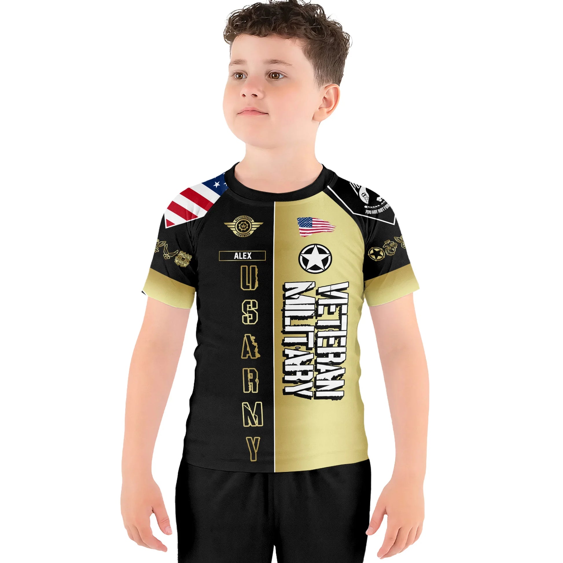 Personalized Veteran Army Football Kids Rash Guard