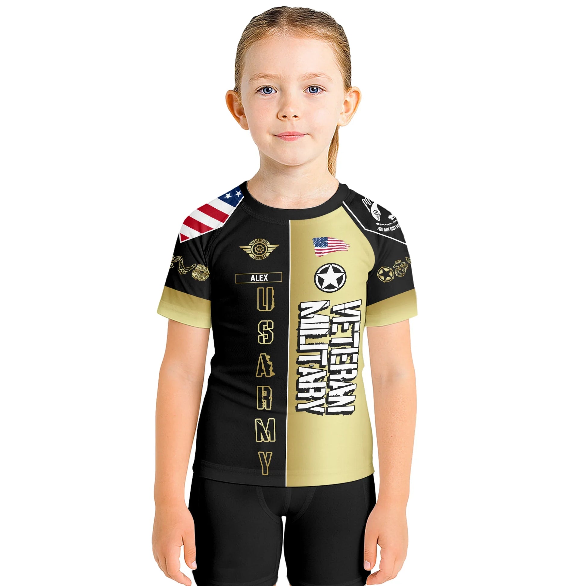 Personalized Veteran Army Football Kids Rash Guard