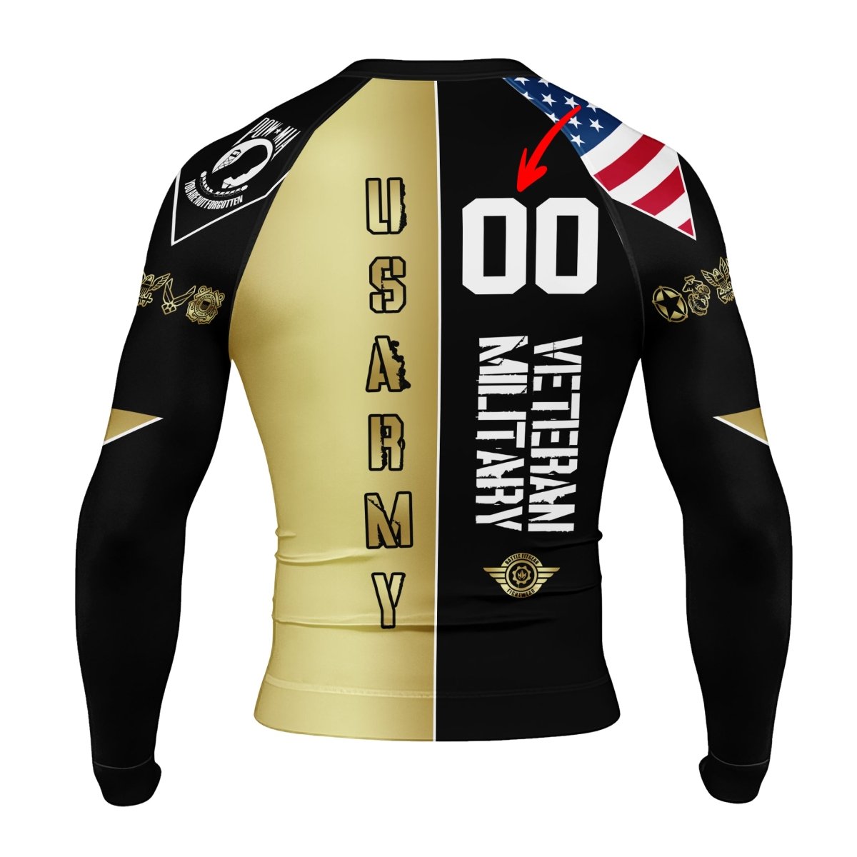 Personalized Veteran Army Football Men's Long Sleeve Rash Guard - BattleFitGear