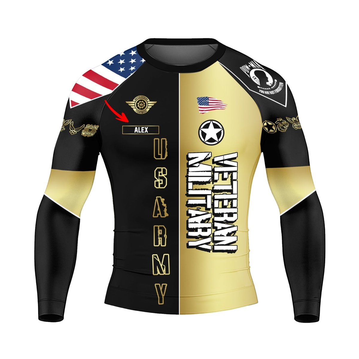 Personalized Veteran Army Football Men's Long Sleeve Rash Guard - BattleFitGear