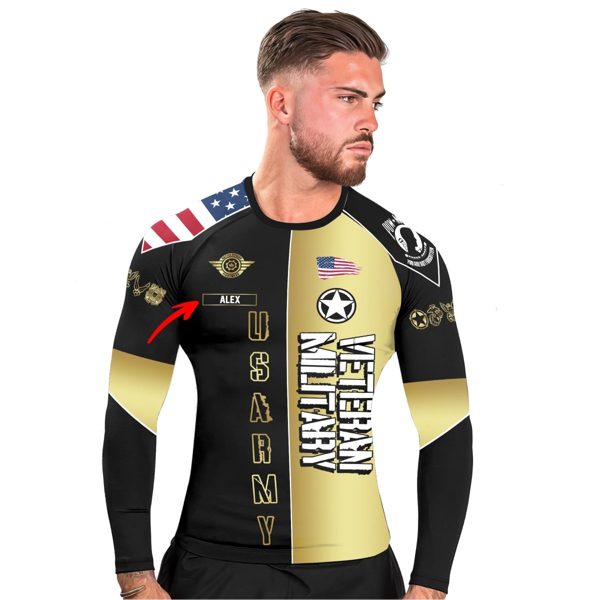 Personalized Veteran Army Football Men's Long Sleeve Rash Guard - BattleFitGear