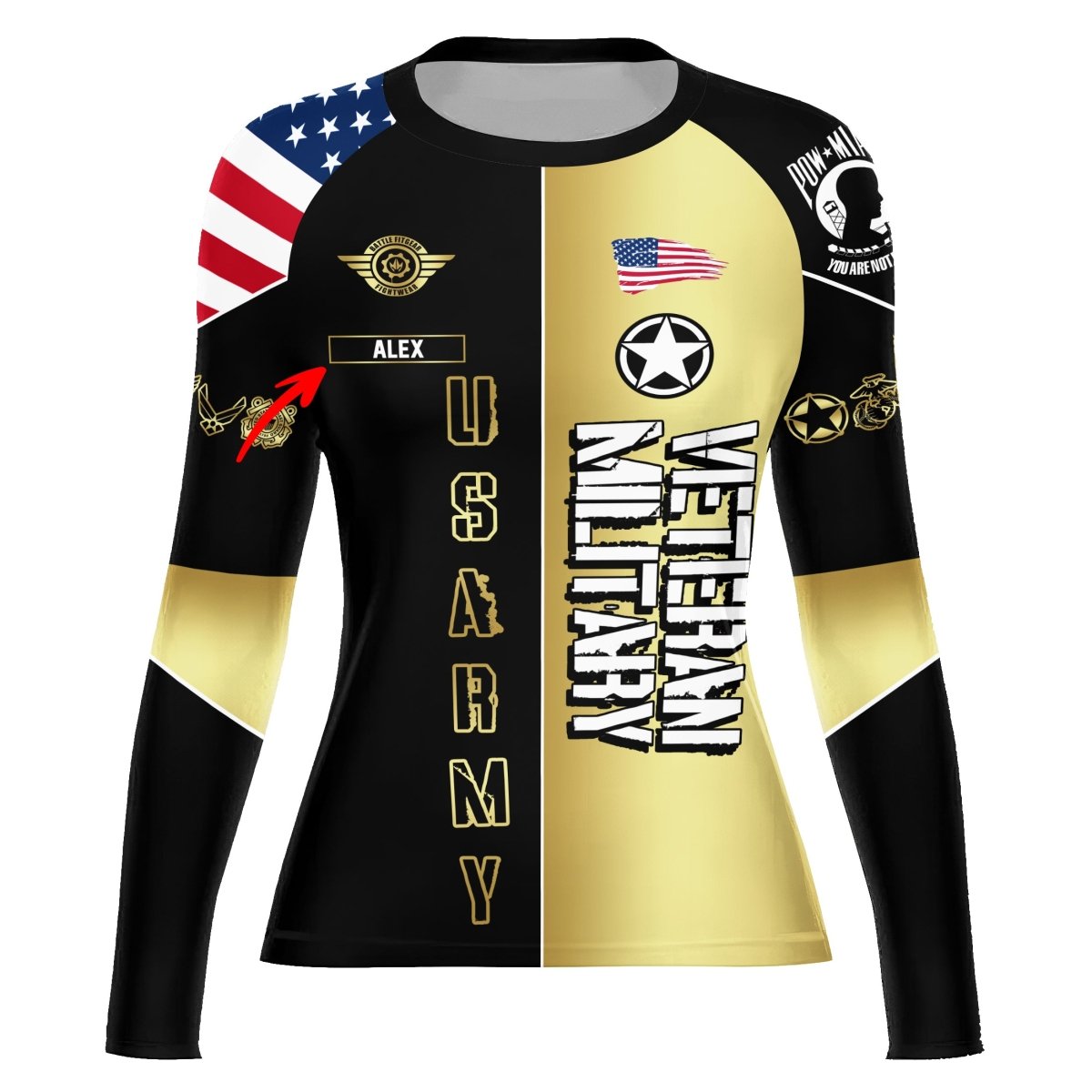 Personalized Veteran Army Football Women's Long Sleeve Rash Guard - BattleFitGear