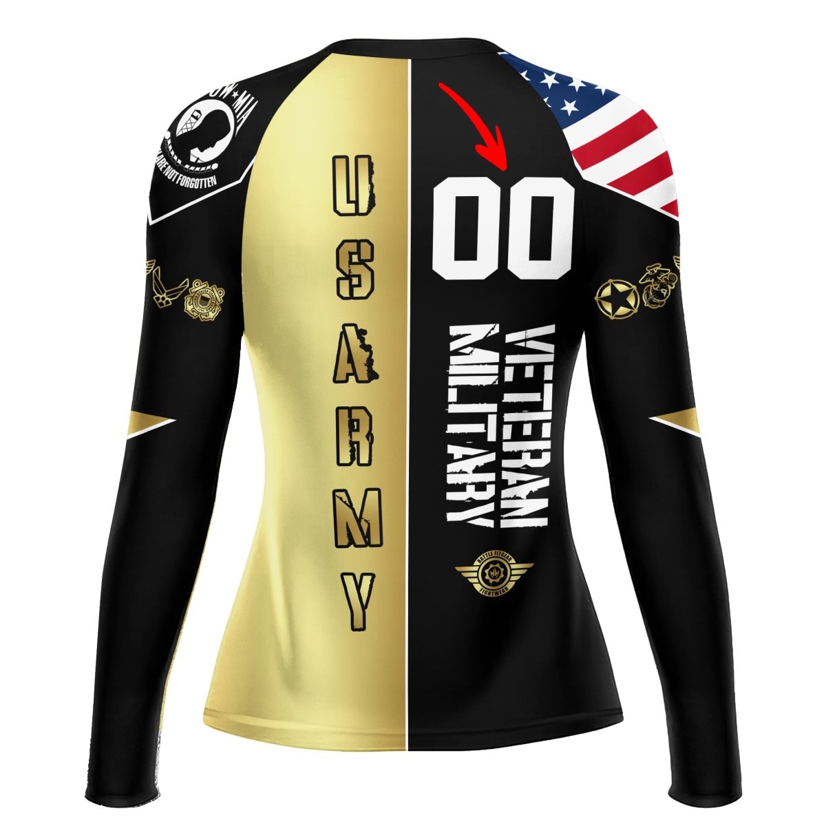 Personalized Veteran Army Football Women's Long Sleeve Rash Guard - BattleFitGear