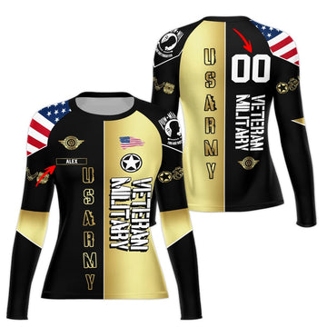 Personalized Veteran Army Football Women's Long Sleeve Rash Guard - BattleFitGear