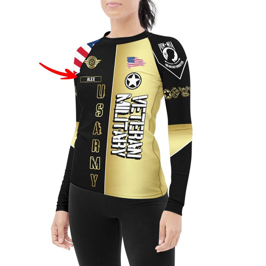 Personalized Veteran Army Football Women's Long Sleeve Rash Guard - BattleFitGear