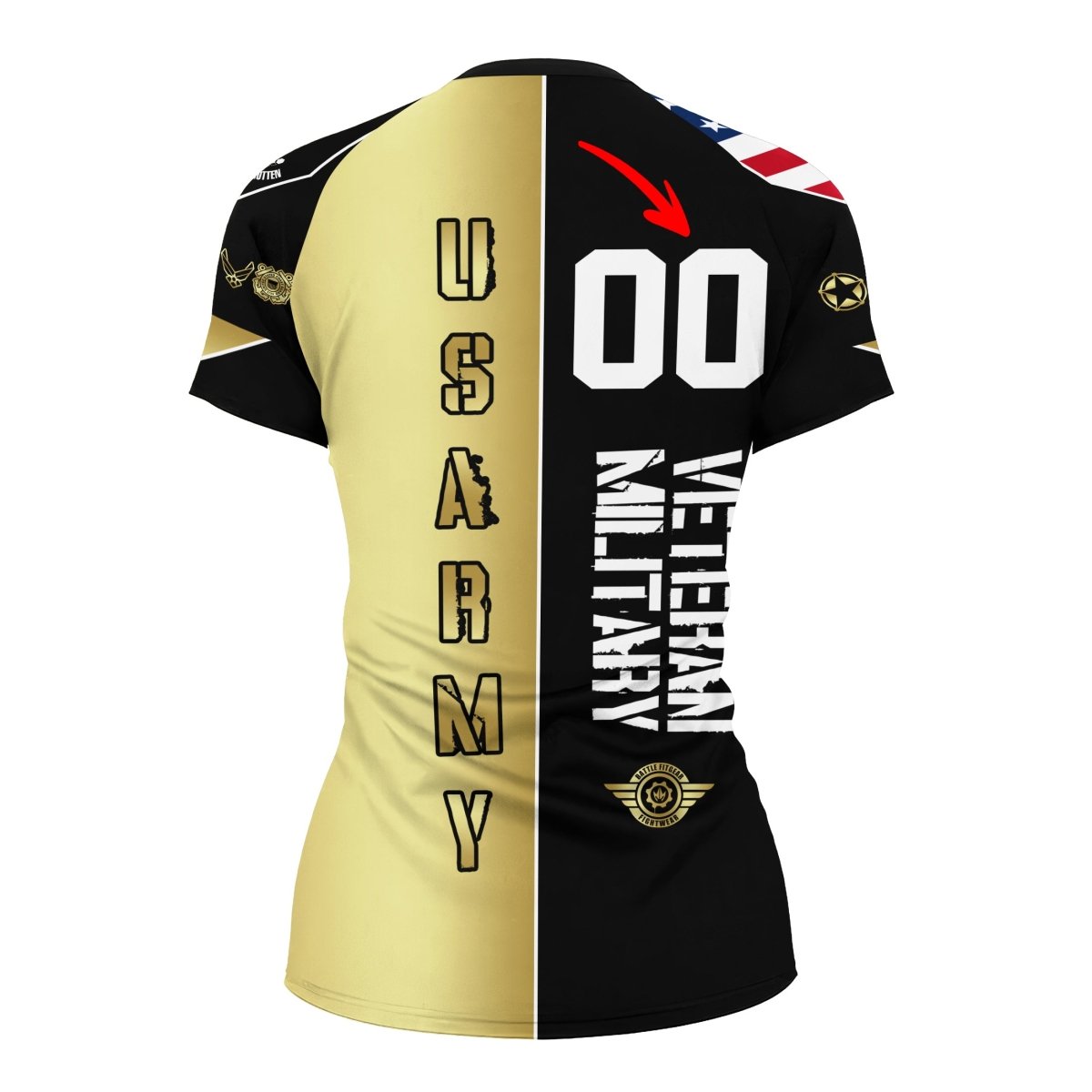 Personalized Veteran Army Football Women's Short Sleeve Rash Guard - BattleFitGear