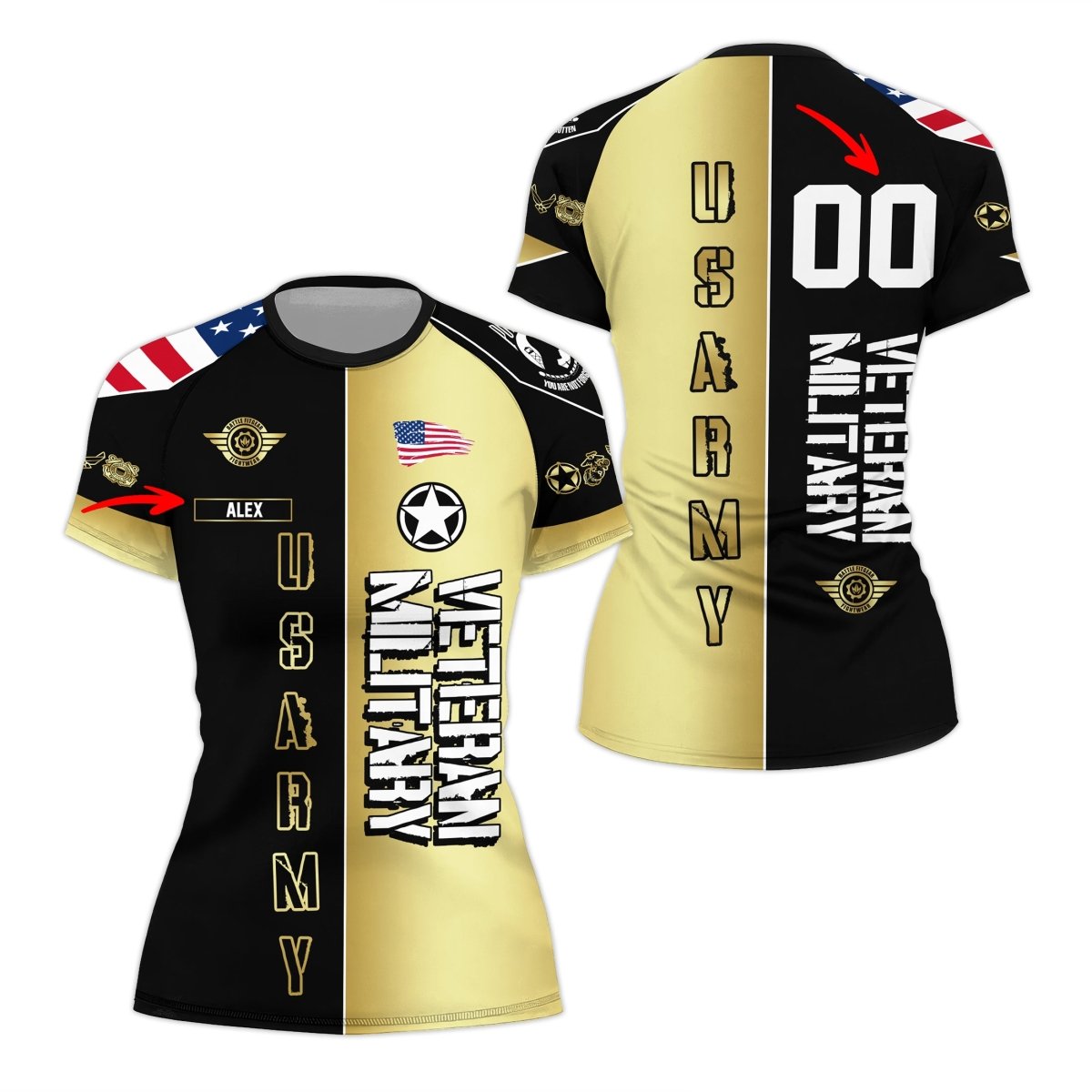 Personalized Veteran Army Football Women's Short Sleeve Rash Guard - BattleFitGear