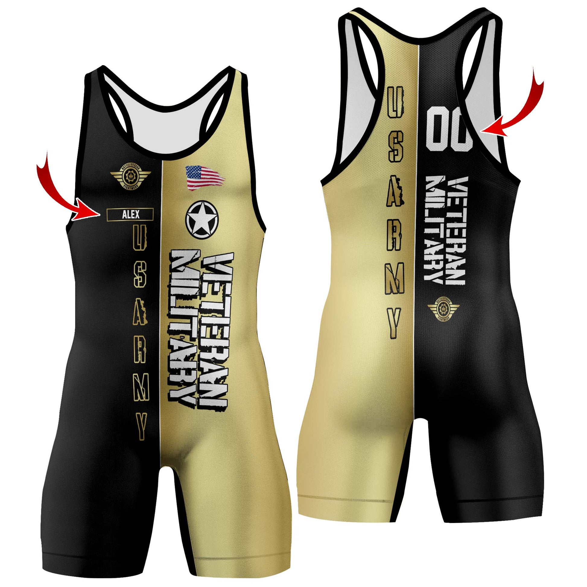 Personalized Veteran Army Football Wrestling Singlets
