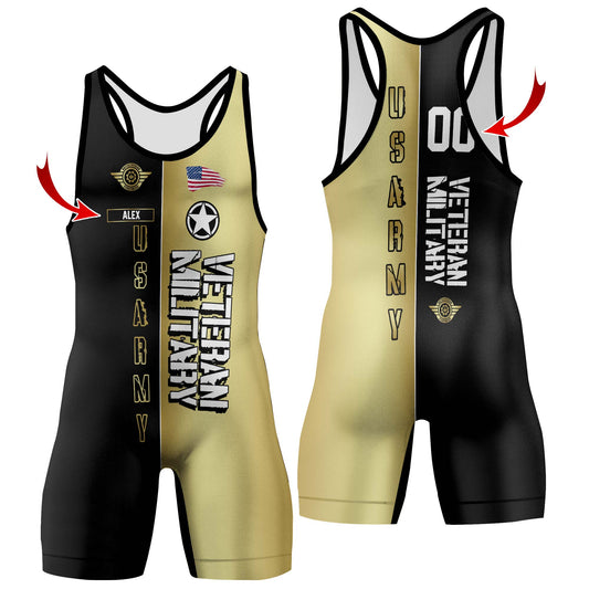 Personalized Veteran Army Football Wrestling Singlets