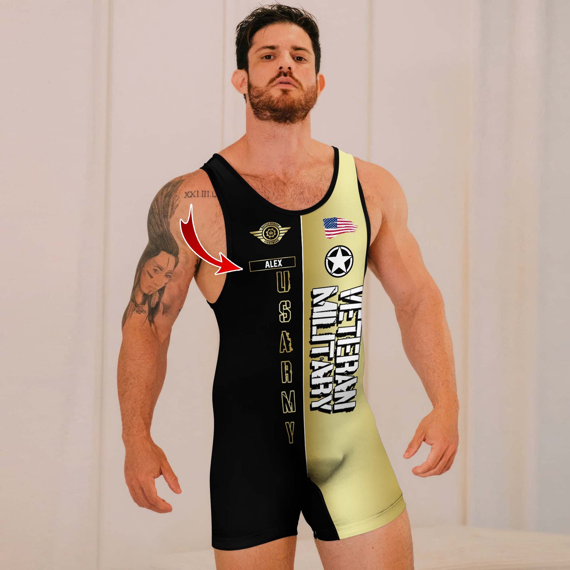 Personalized Veteran Army Football Wrestling Singlets