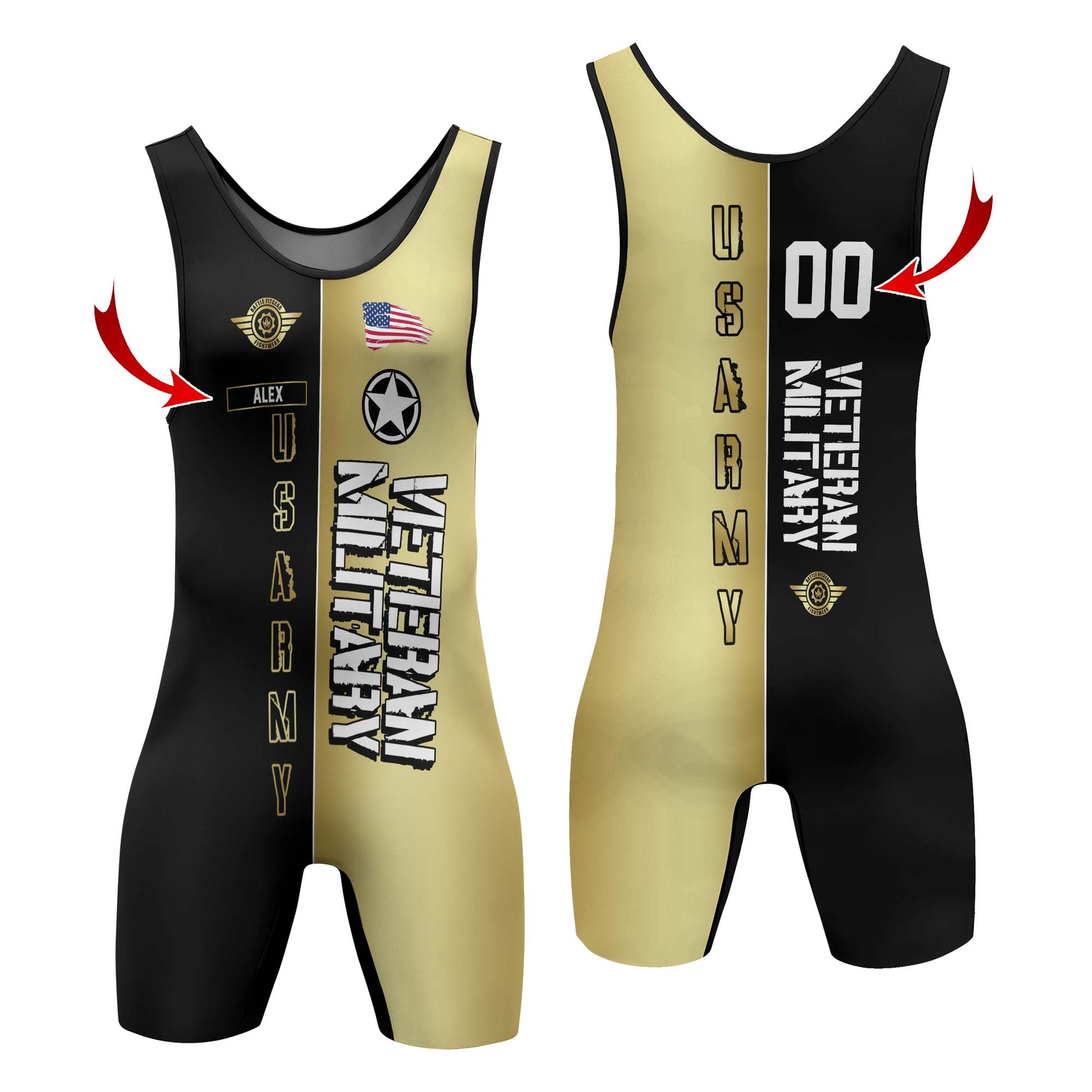 Personalized Veteran Army Football Wrestling Singlets