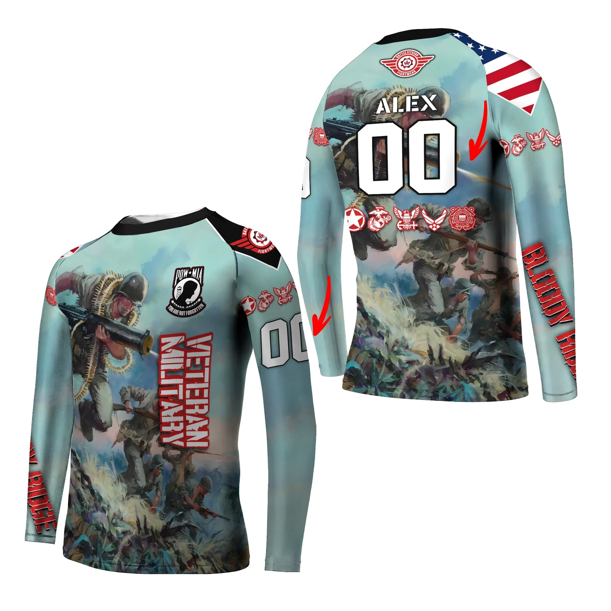 Personalized Veteran Bloody Ridge Kids Rash Guard