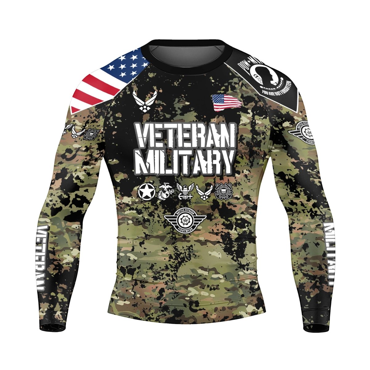 Personalized Veteran Air Force Camouflage Men's Long Sleeve Rash Guard - BattleFitGear