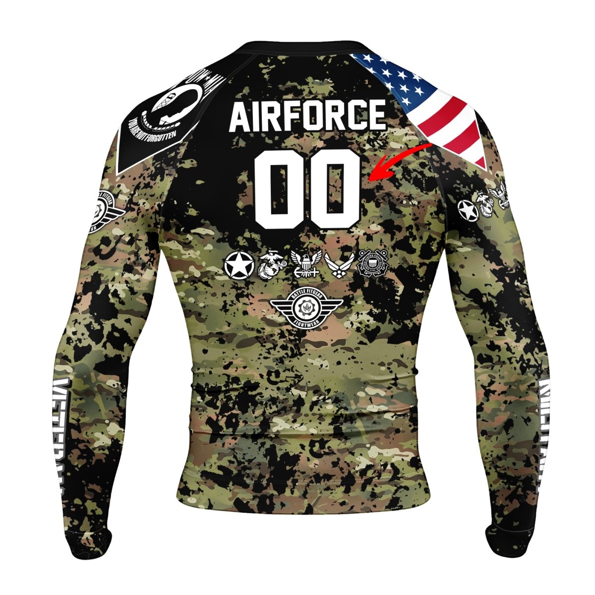 Personalized Veteran Air Force Camouflage Men's Long Sleeve Rash Guard - BattleFitGear