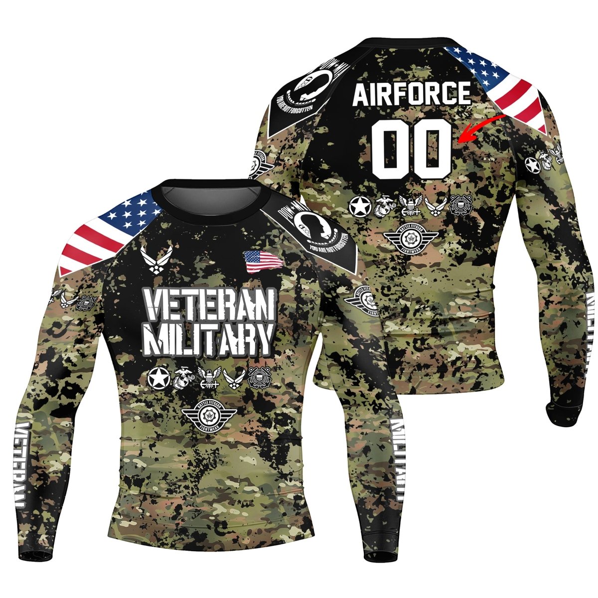 Personalized Veteran Air Force Camouflage Men's Long Sleeve Rash Guard - BattleFitGear