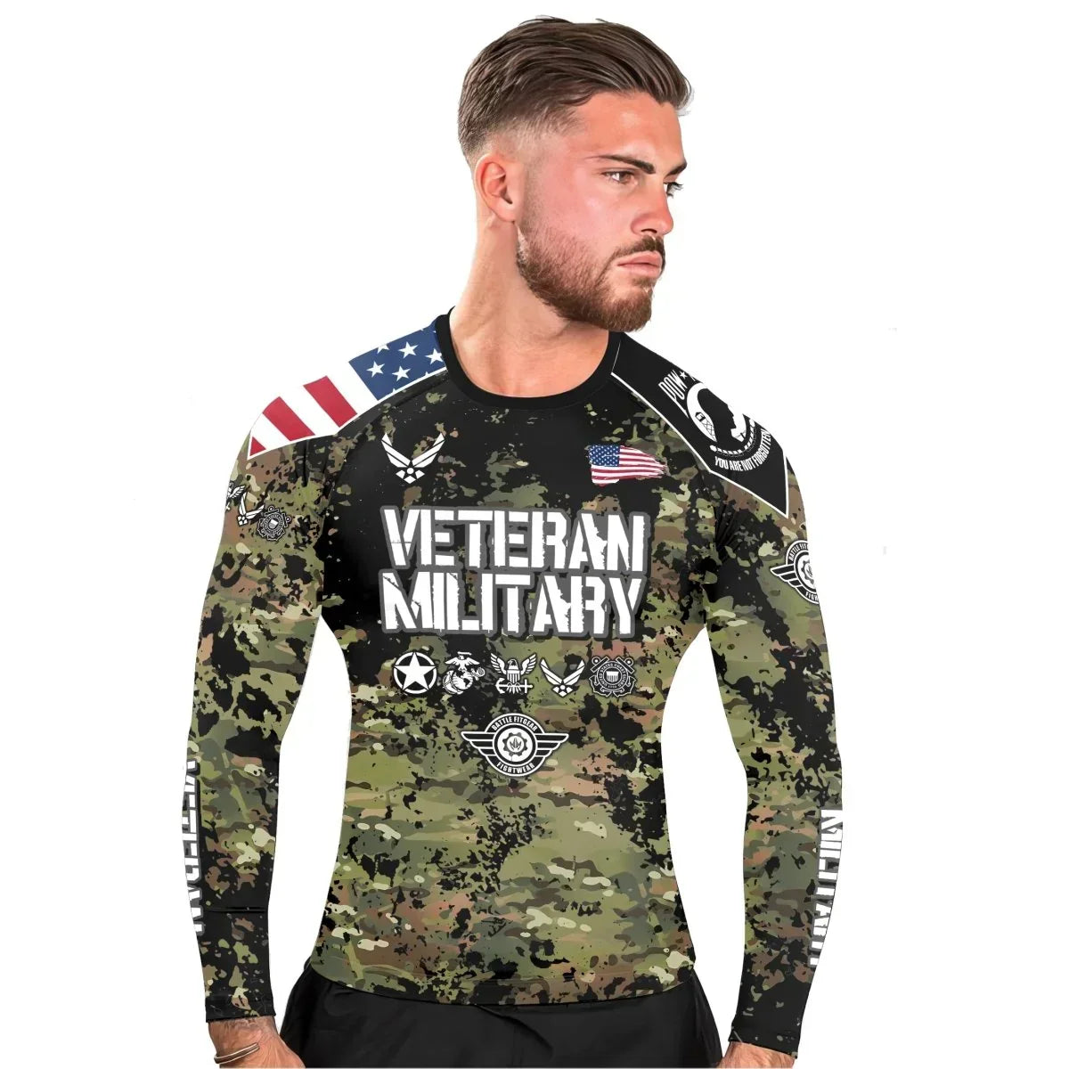 Personalized Veteran Air Force Camouflage Men's Long Sleeve Rash Guard