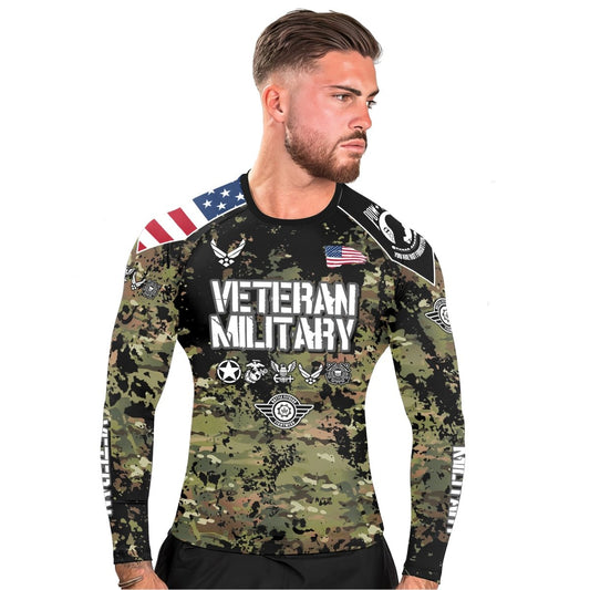 Personalized Veteran Air Force Camouflage Men's Long Sleeve Rash Guard - BattleFitGear