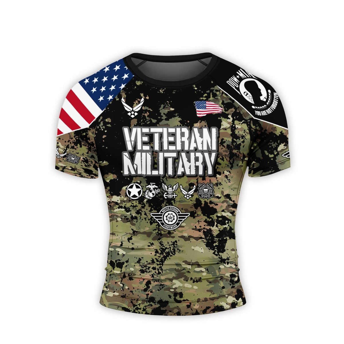 Personalized Veteran Air Force Camouflage Men's Short Sleeve Rash Guard - BattleFitGear