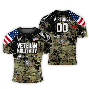 Personalized Veteran Air Force Camouflage Men's Short Sleeve Rash Guard - BattleFitGear