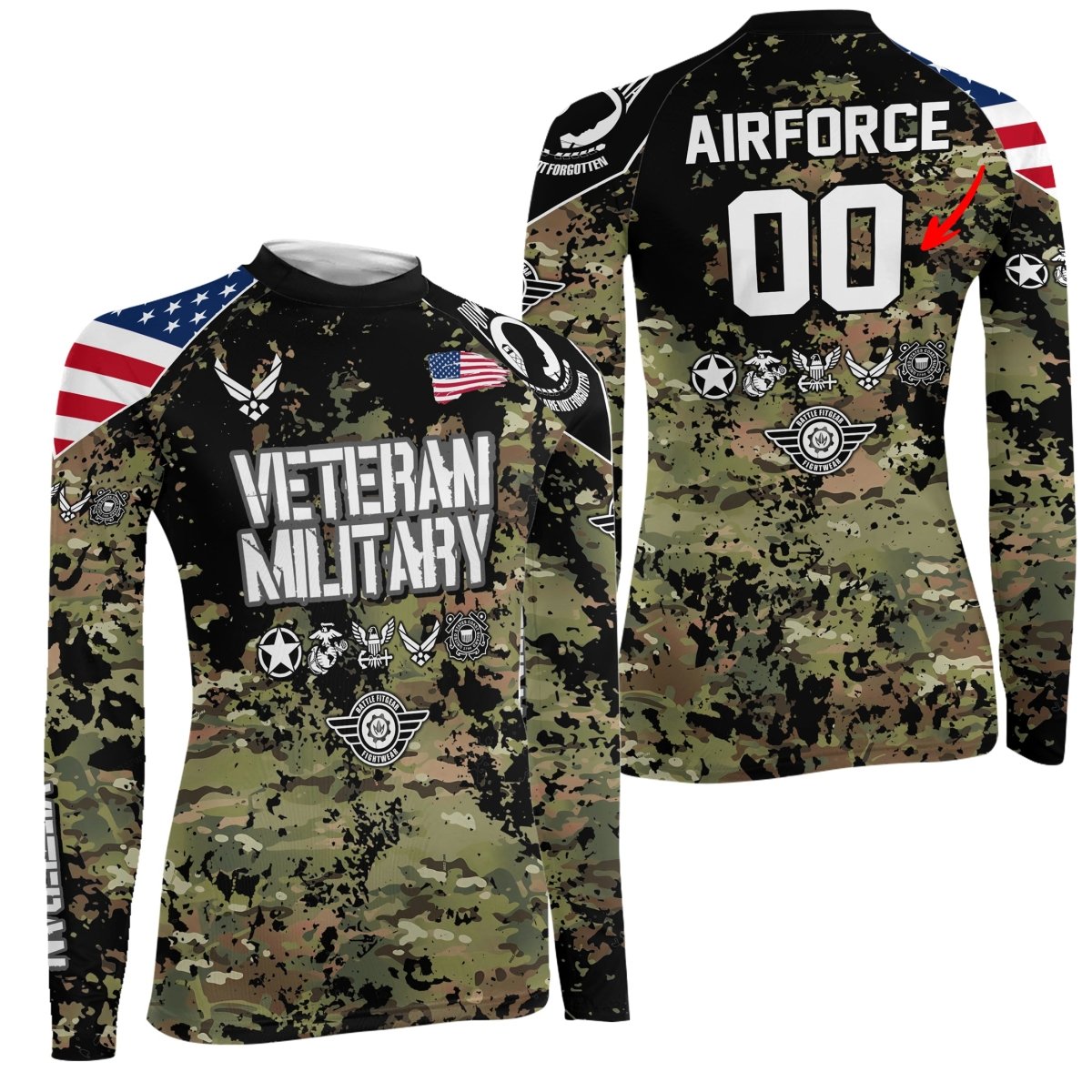 Personalized Veteran Air Force Camouflage Women's Long Sleeve Rash Guard - BattleFitGear