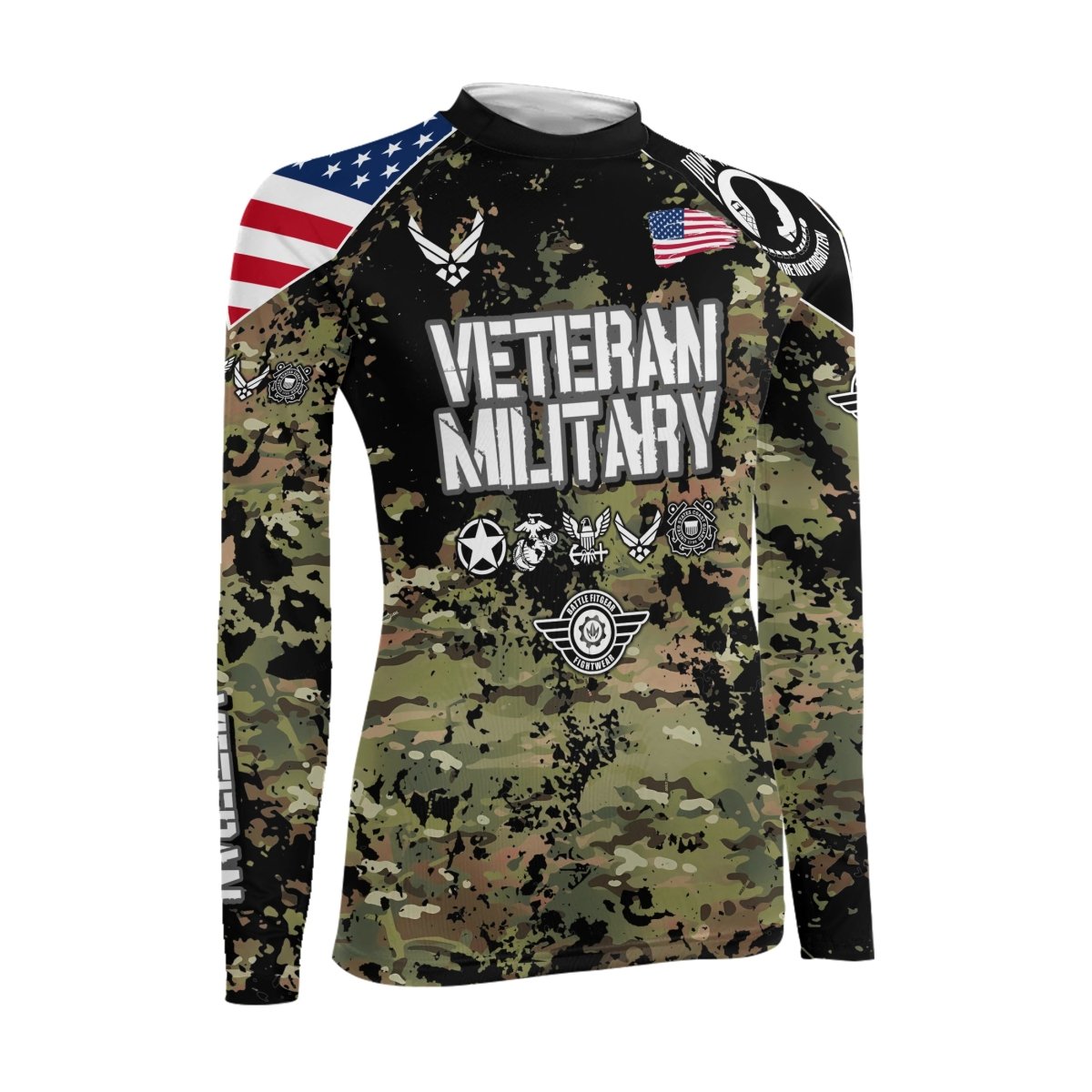 Personalized Veteran Air Force Camouflage Women's Long Sleeve Rash Guard - BattleFitGear