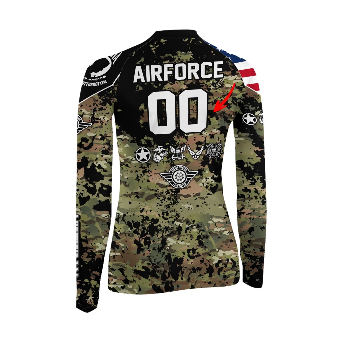 Personalized Veteran Air Force Camouflage Women's Long Sleeve Rash Guard - BattleFitGear