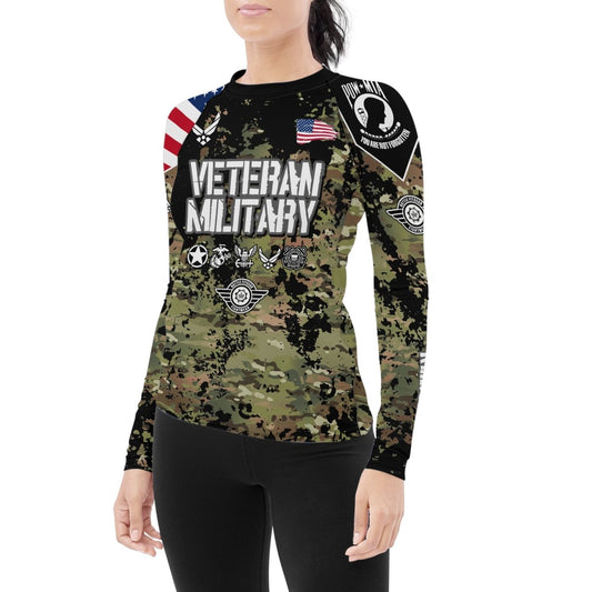 Personalized Veteran Air Force Camouflage Women's Long Sleeve Rash Guard - BattleFitGear