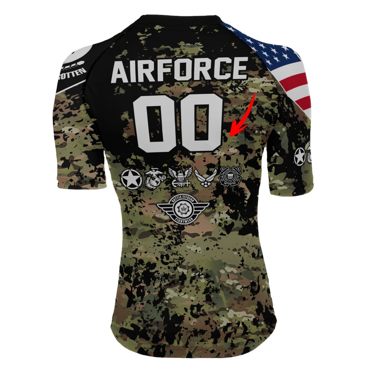 Personalized Veteran Air Force Camouflage Women's Short Sleeve Rash Guard - BattleFitGear